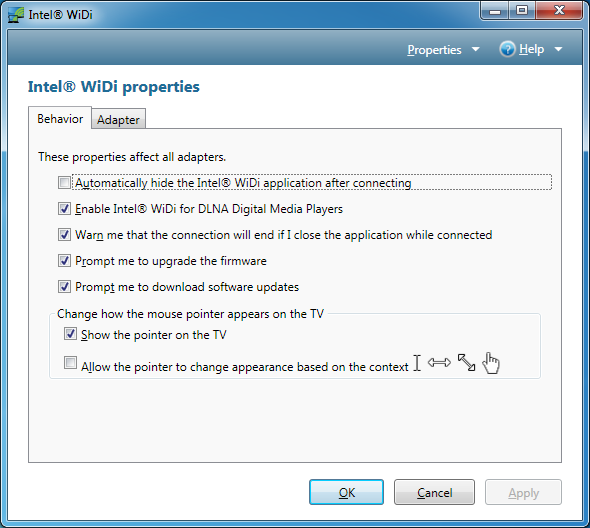 Программа настройки Intel WiDi