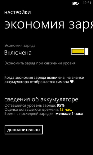 Параметры режима экономии у Nokia Lumia 1020