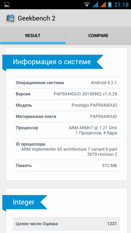 Обзор Prestigio MultiPhone PAP5044 Duo. Скриншоты. Geekbench 2