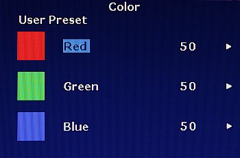 OSD, Color Temperature, user submenu.