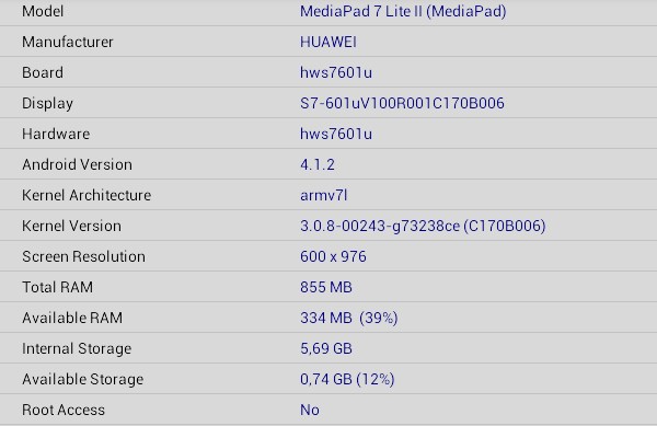 Характеристики планшета Huawei MediaPad 7 Lite 2