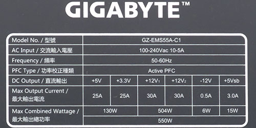 Характеристики блока питания Gigabyte GreenMax Plus 550W (GZ-EMS55A-C1)