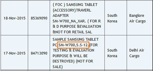 Samsung SM-W700 в базе данных Zauba