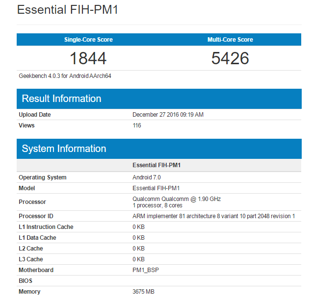 В GeekBench протестирован смартфон, оснащенный SoC Snapdragon 835