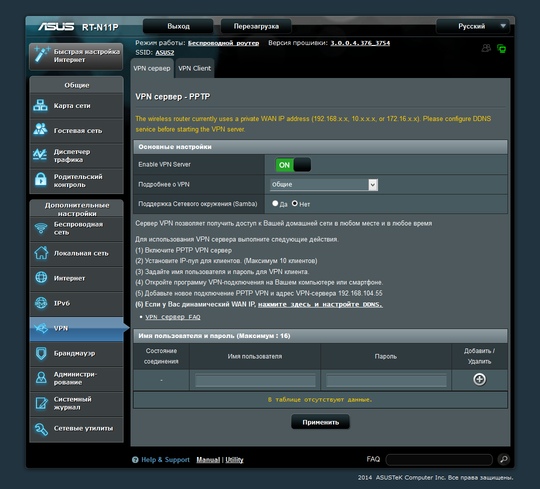 Asus rt n11p настройка vpn