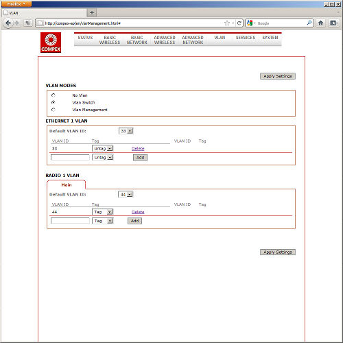 Настройки точки доступа COMPEX MMC543HVNX