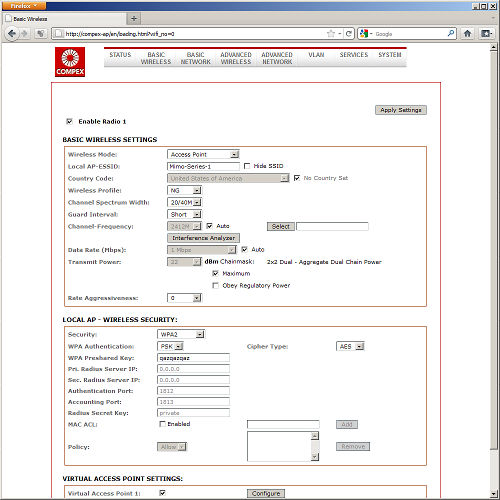 Настройки точки доступа COMPEX MMC543HVNX