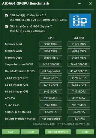 AIDA64 GPGPU Benchmark Intel Core m3-6Y30