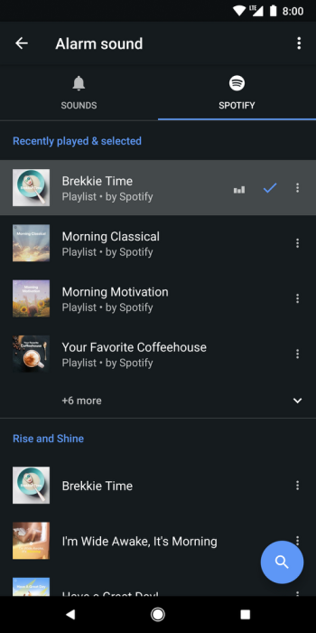 Обновление приложения Google Clock позволяет просыпаться под музыку из Spotify