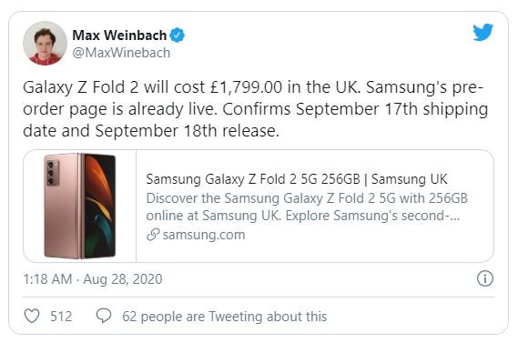 Неожиданно: флагман Samsung Galaxy Z Fold2 5G окажется дешевле предшественника