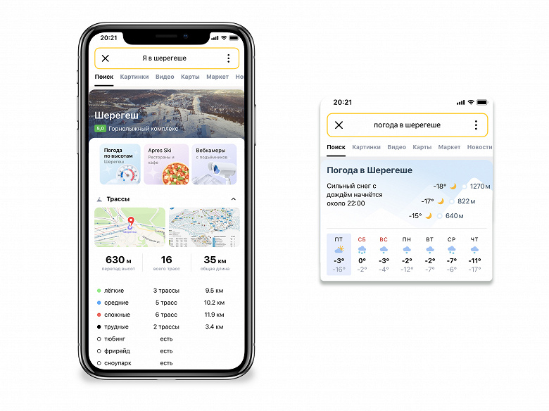 В Яндексе появился гид по горнолыжным курортам России с прогнозом погоды по высотам