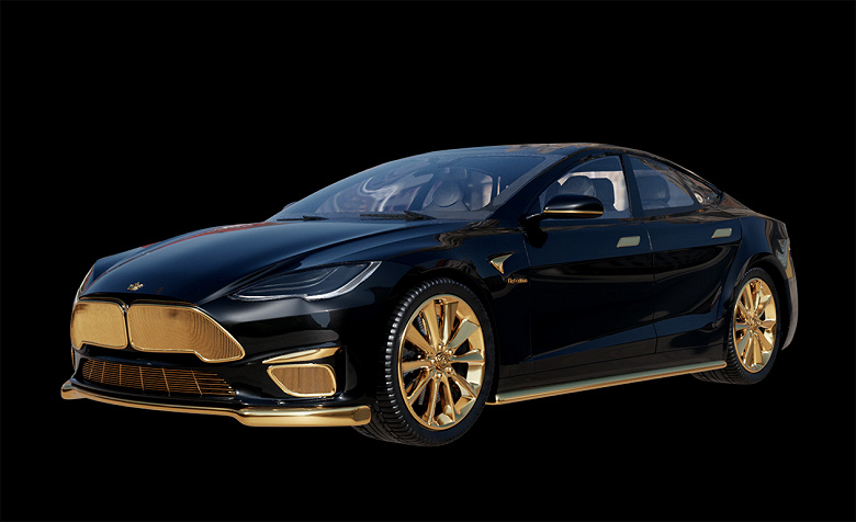 В России представили золотой электромобиль Tesla Model S за 299 тысяч долларов