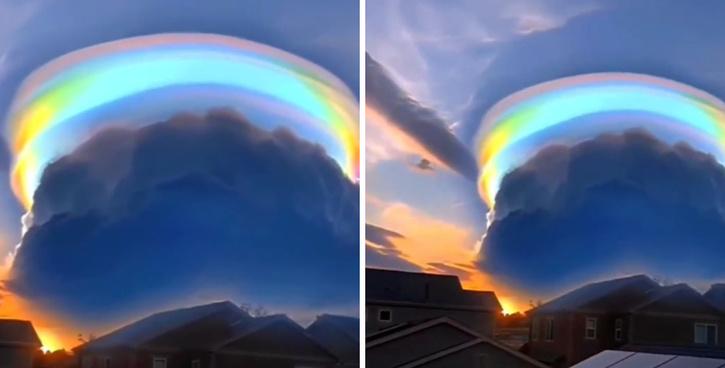 Уникальное радужное облако-шарф пилеус появилось в небе над Китаем. Фото и видео