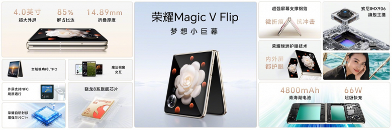 Самый большой в своём классе внешний экран и Qualcomm Snapdragon 8+ Gen 1. Представлена раскладушка Honor Magic V Flip