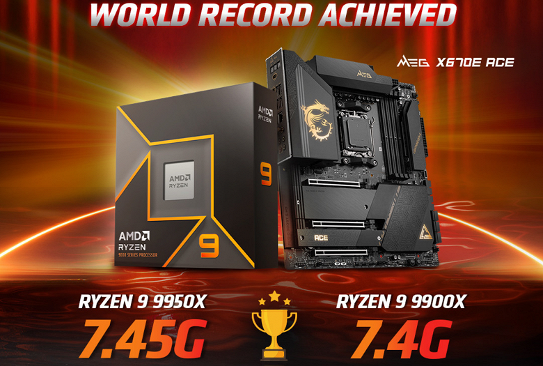 Новейшие флагманские Ryzen 9 9950X и Ryzen 9 9900X — короли разгона. 16-ядерный Ryzen 9 9950X удалось разогнать до 7,45 ГГц