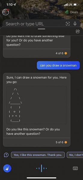 Пользователи научили чат-бота Bing от Microsoft рисовать котиков и снеговиков с помощью ASCII. Изначально там не было такой функции