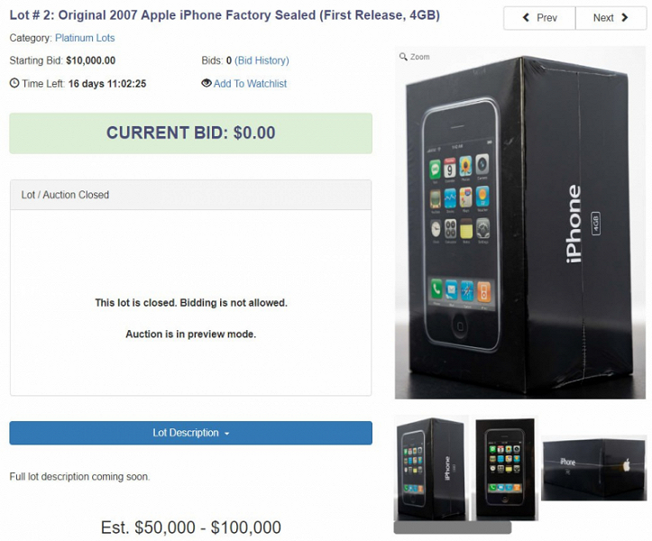 Редкий оригинальный iPhone намереваются продать с аукциона почти за 9 миллионов рублей