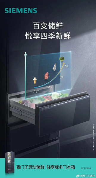 Представлен новый холодильник Siemens: морозильная, холодильная и дополнительная камеры
