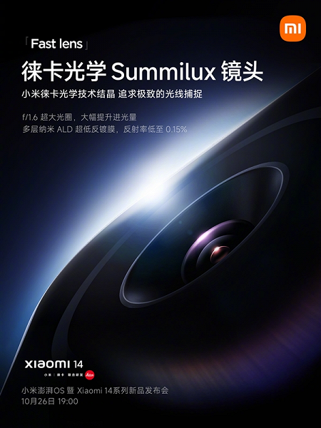 Xiaomi 14 первым получит новейший объектив Leica Optical Summilux с диафрагмой F/1,6