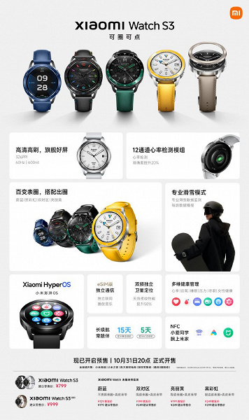Сменный безель, яркий экран AMOLED 1,43 дюйма, сверхточное измерение ЧСС и SpO2, HyperOS, eSIM — за $135. Это новейшие умные часы Xiaomi Watch S3