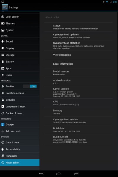 CyanogenMod на планшете Nook HD+