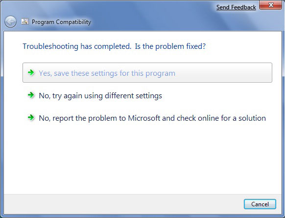 Program Compatibility Troubleshooter – применение настроек