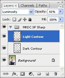 Диалоговое окно слоев в Adobe Photoshop после применения фильтра Photokit Sharpener
