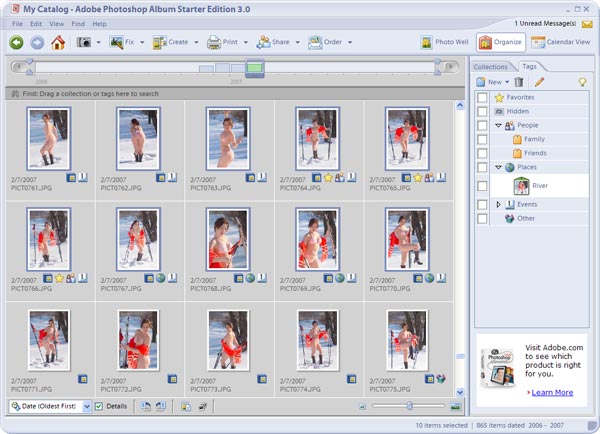 Рабочее окно Adobe Photoshop Album Starter Edition