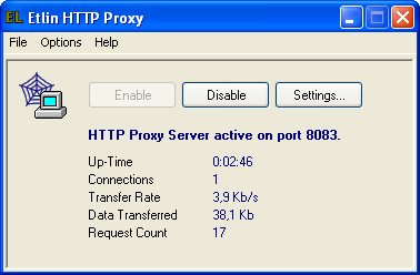 Рабочее окно Etlin HTTP Proxy